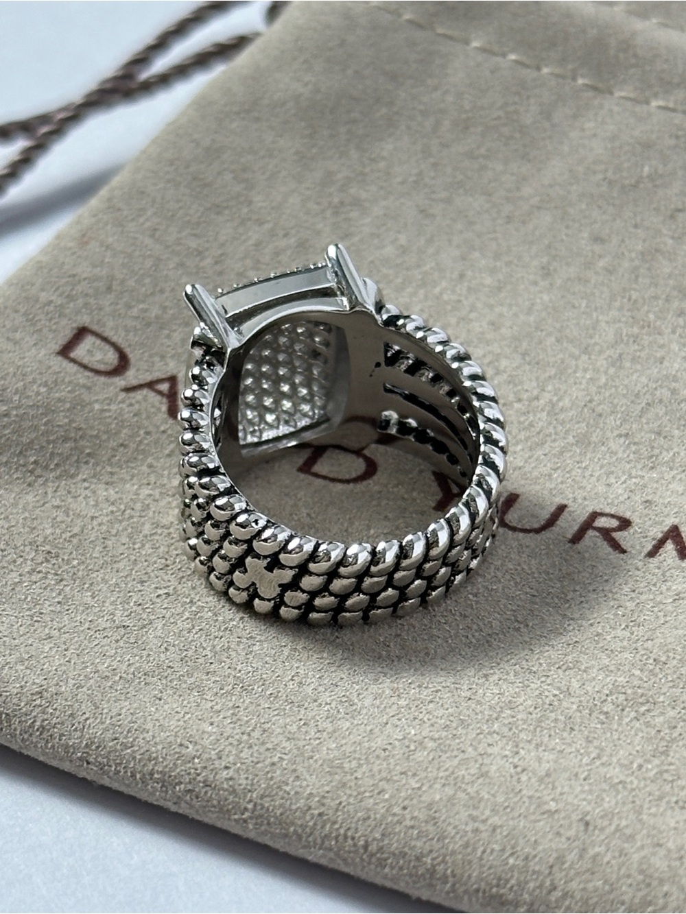 David Yurman Sterling Silver Ring with Dome Square Pave Size 7 - Picture 3 of 7
